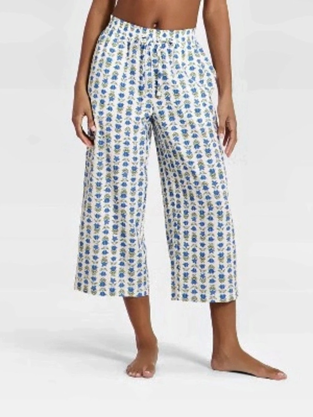 Auden Women's Seersucker Wide Leg Cropped Pajama Pants Floral Wide Leg Cropped